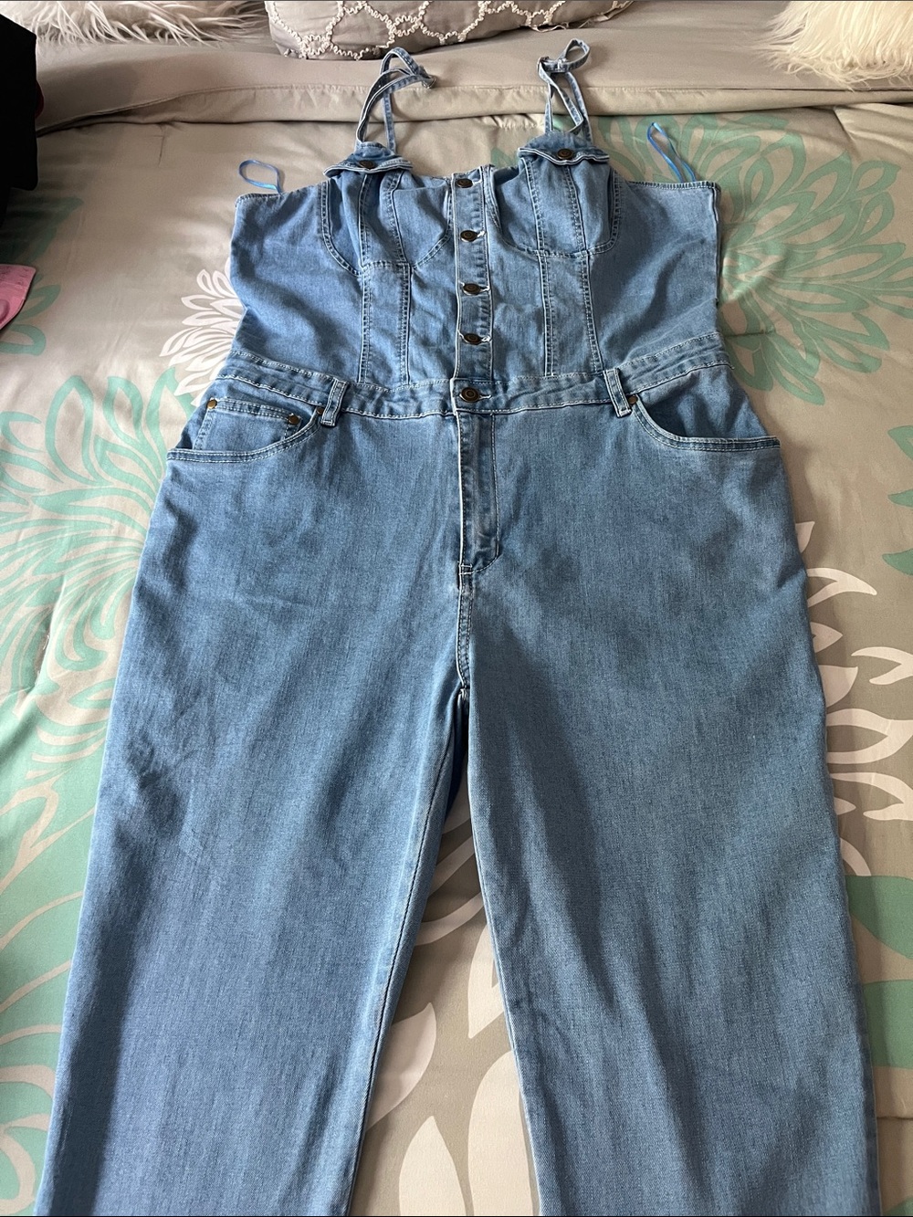 Fashion Nova Light Blue Denim Overalls Jumpsuit
